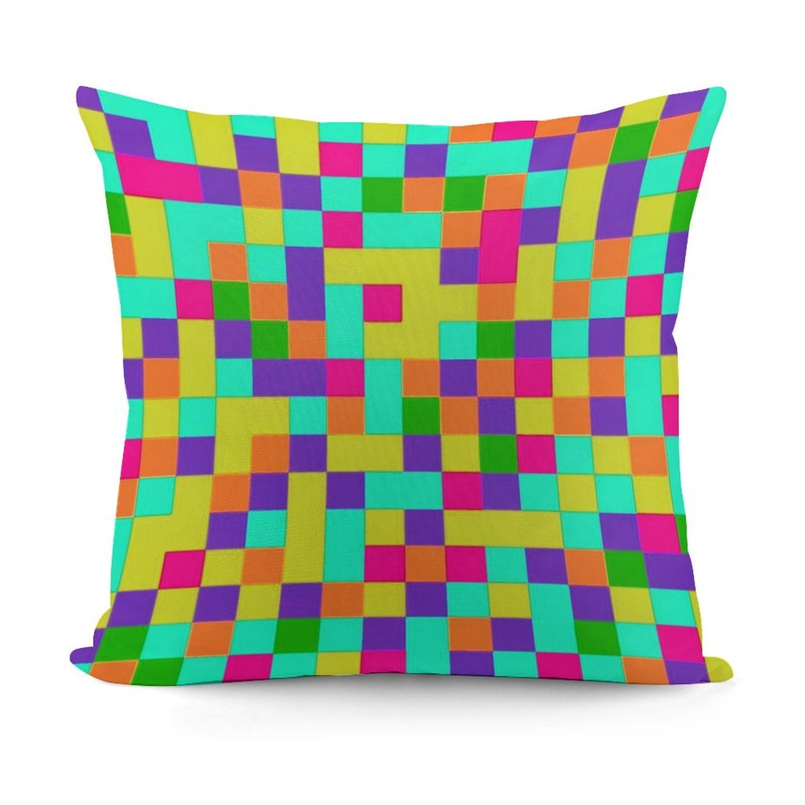 Smazdfxx Picture(208) Soft Cozy Rainbow Colorful Blocks Pillowcase Luxury Decorative Pillows Square Shaggy Cushion Covers For Sofa, Living Room