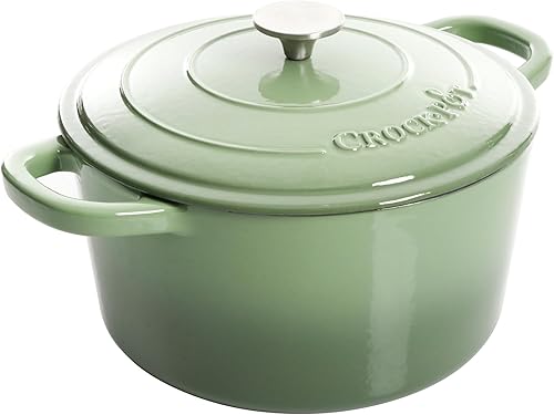 Crock-Pot Artisan - Horno holandés redondo de hierro fundido esmaltado, 7 cuartos de galón, color verde pistacho