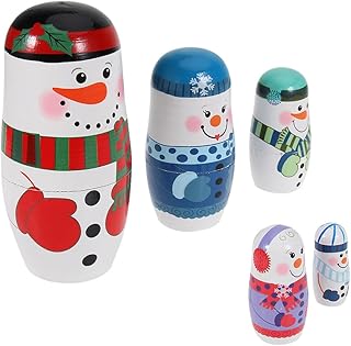 FOMIYES Bonecas Russas De Madeira Boneco De Neve Padrão De 5 Camadas Empilhamento De Bonecos Estatuetas De Boneco De Neve Boneco De Neve Decoração De Inverno Brinquedo Presente De