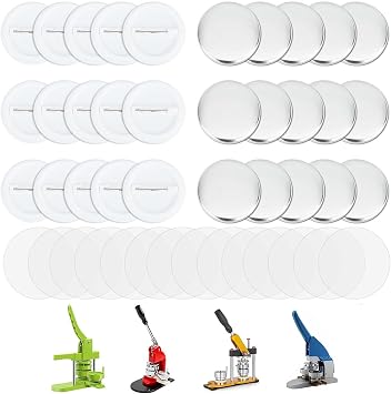 DIY Round Button Badge Parts,Pin Back Button Maker Parts 50pcs 58mm Round Metal & Plastic Backs,Clear Film