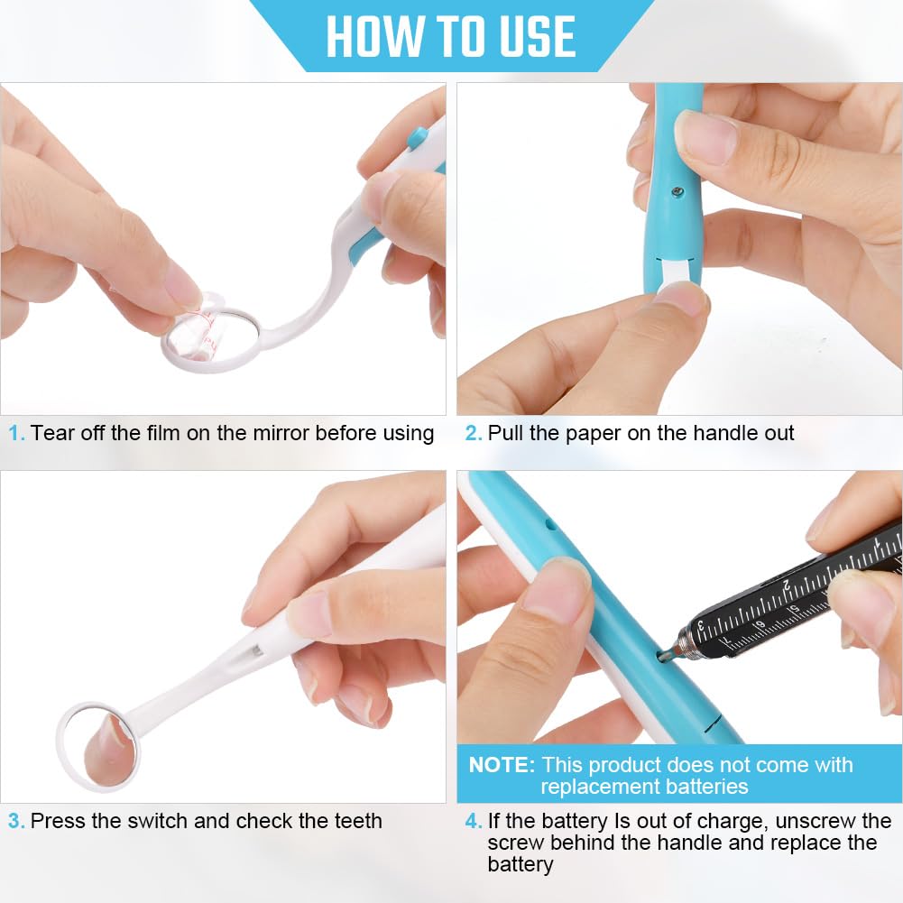 ACWOO Espejo Dental con Luz LED, 2 Piezas, Anti-Niebla, Azul y Rosa