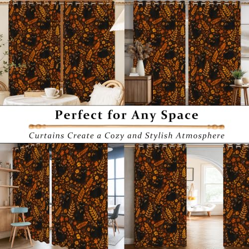 Rideaux occultants salon chambre chat fleurs feuilles orange 106x114 - 8
