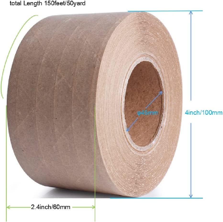Vista 2 de trrcylp Paquete de 2 cintas activadas por agua de 300 pies x ancho 2.4 pulgadas de ancho, cinta de papel kraft reforzada engomada para embalaje