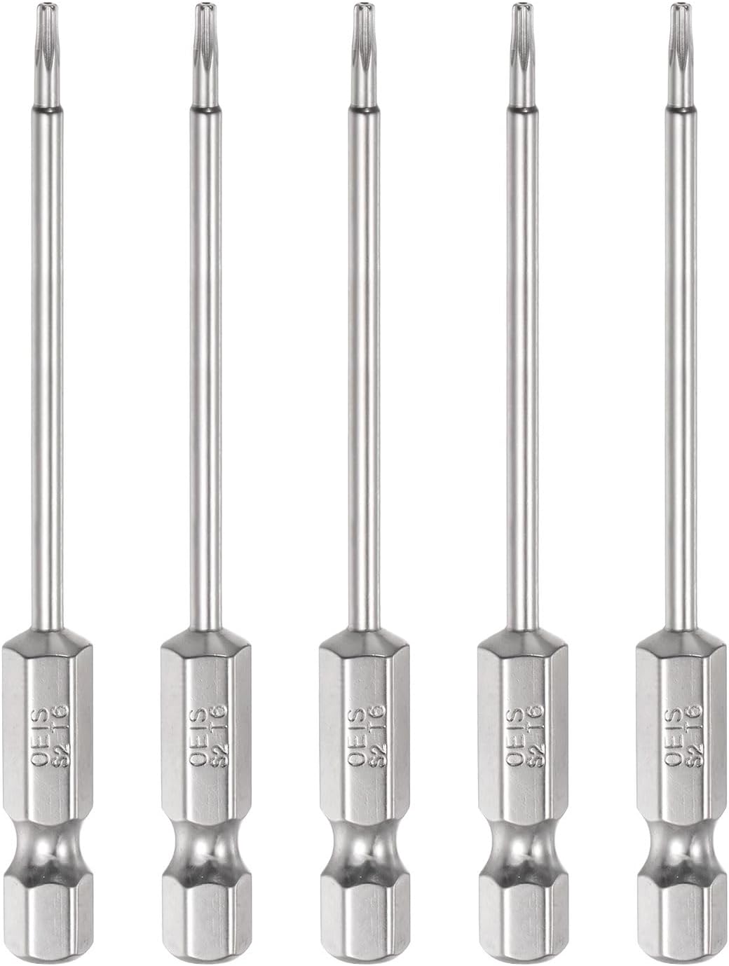 HARFINGTON 5Pcs Security Torx Bit 1/4" Hex Shank 3" Long Drill Bits T6 Torx Star S2 Steel Magnetic Tamper Resistant Screwdriver Bit