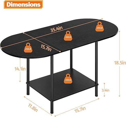 Miniatura 2 de Mesas de café para sala de estar, mesa de café de 2 niveles, mesa de café industrial moderna pequeña en negro con estante de almacenamiento y