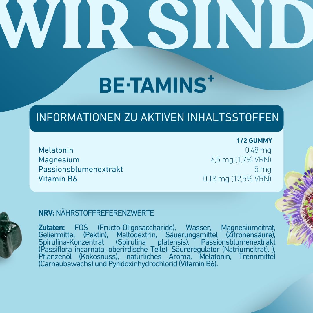 Melatonin Gummies für einen guten Schlaf – Zuckerfrei Vegan Erwachsene und Melatonin Kinder Sleep Gummies für Reduziert Schlaflosigkeit - Melatonin + Vitamin B6 + Magnesium + Passionsblume 60u