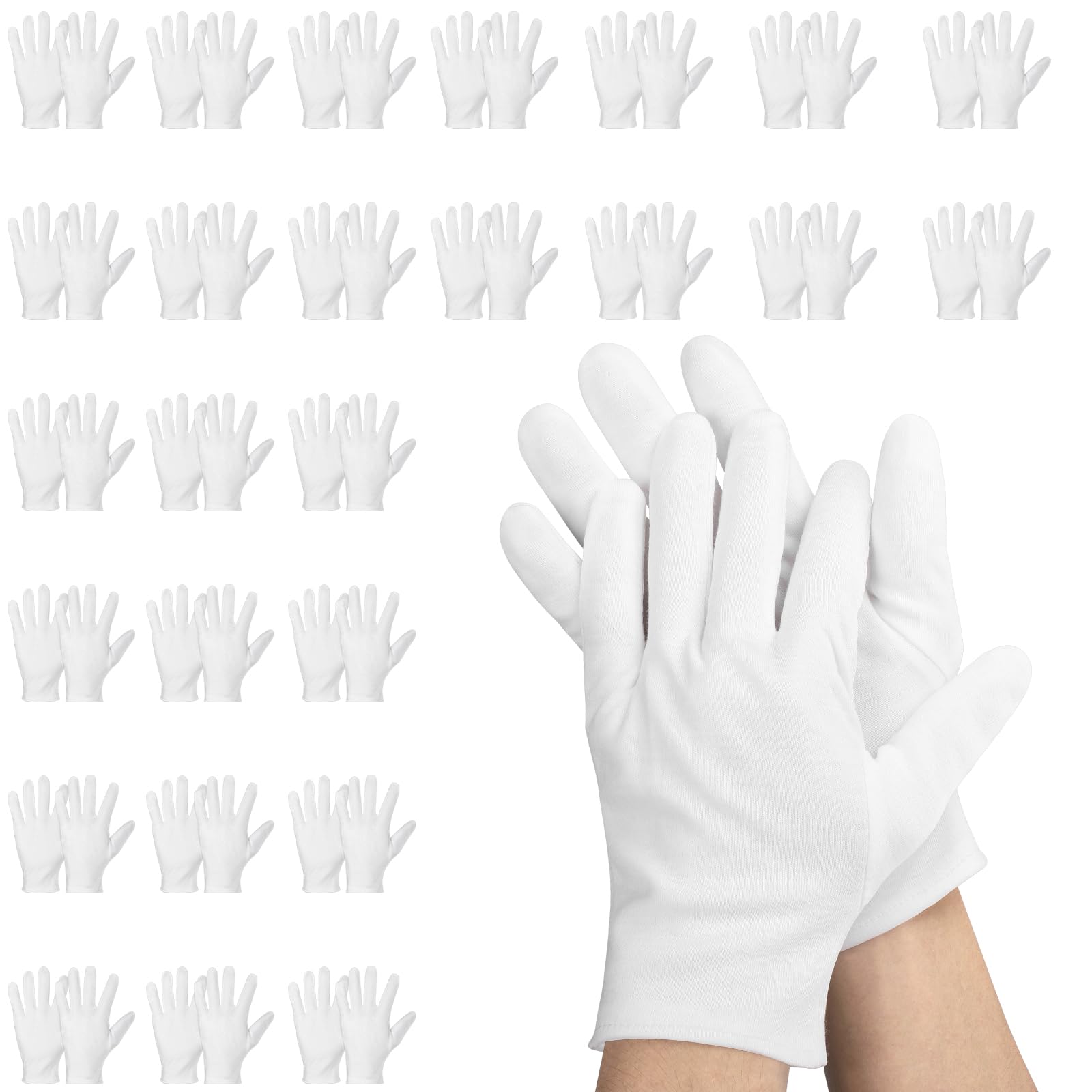 Einfa White Cotton Gloves - 60 Pieces / 30 Pairs Cotton Gloves M Medium - 23 cm Work Gloves for Men and Women - White Cotton Gloves - Fabric Gloves for Work Drivers