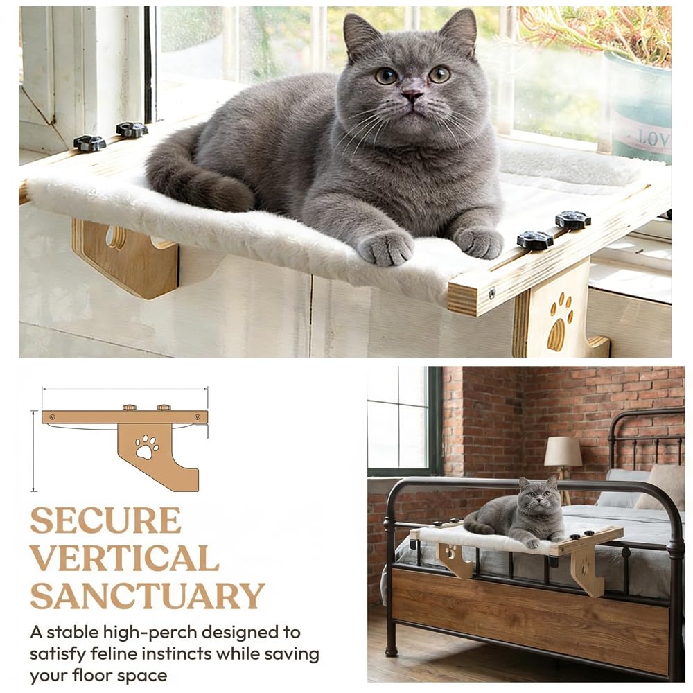 Hamaca Colgante para Gatos, Hamaca Gato Ventana Ajustable, Hamaca para Gatos con Marco de Madera, Hamaca Gato Ventana Colgante para Gatos de hasta 20 kg, Fácil de Instalar 50.5 * 38 * 16.5cm