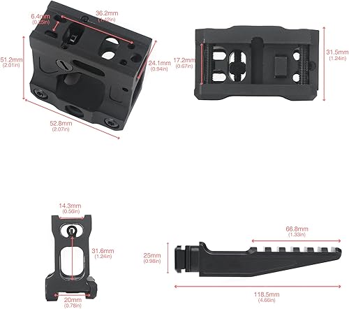 Miniatura 6 de Red Dot Riser Mount Laser Combo Soporte de montaje adaptador, 2  de altura para mira óptica T1 T2 H1 H2, soporte delantero extendido mejorado para