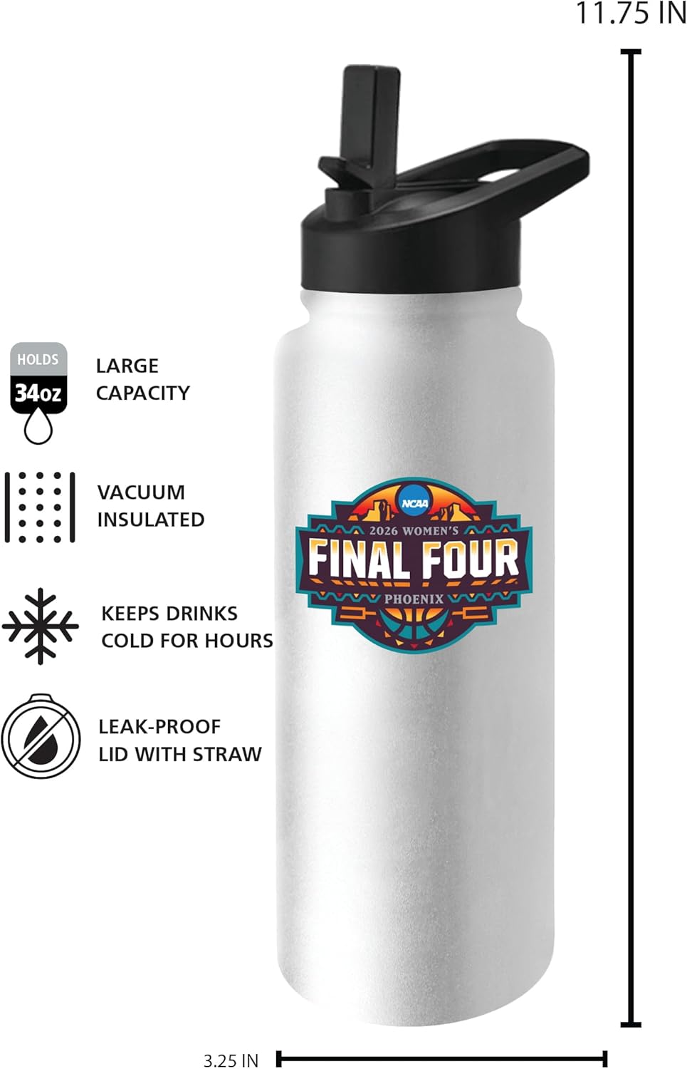 Logo Brands NCAA Women's March Madness Final 4 34 oz Quencher Water Bottle – Built-In Straw | Officially Licensed Design |