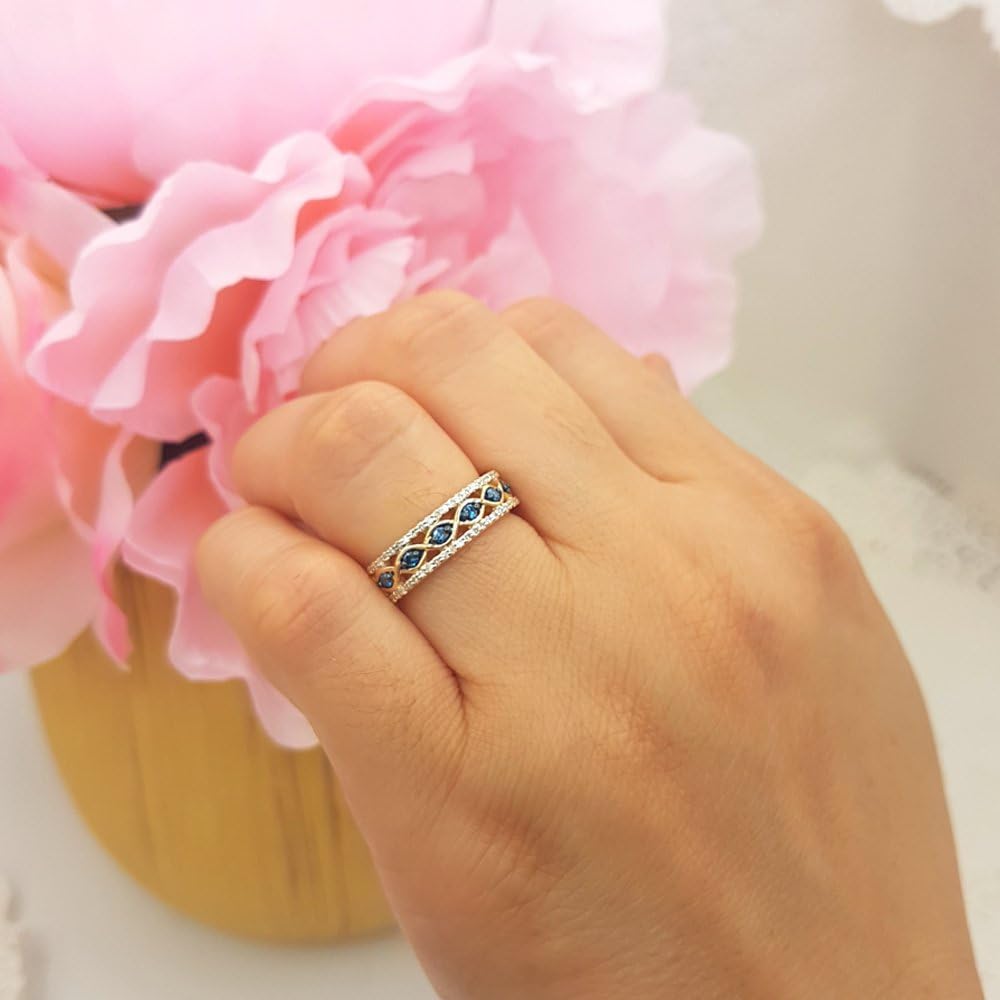 Dazzlingrock Collection 10K Round Gemstone & White Diamond Ladies Vintage Anniversary Wedding Band, Yellow Gold