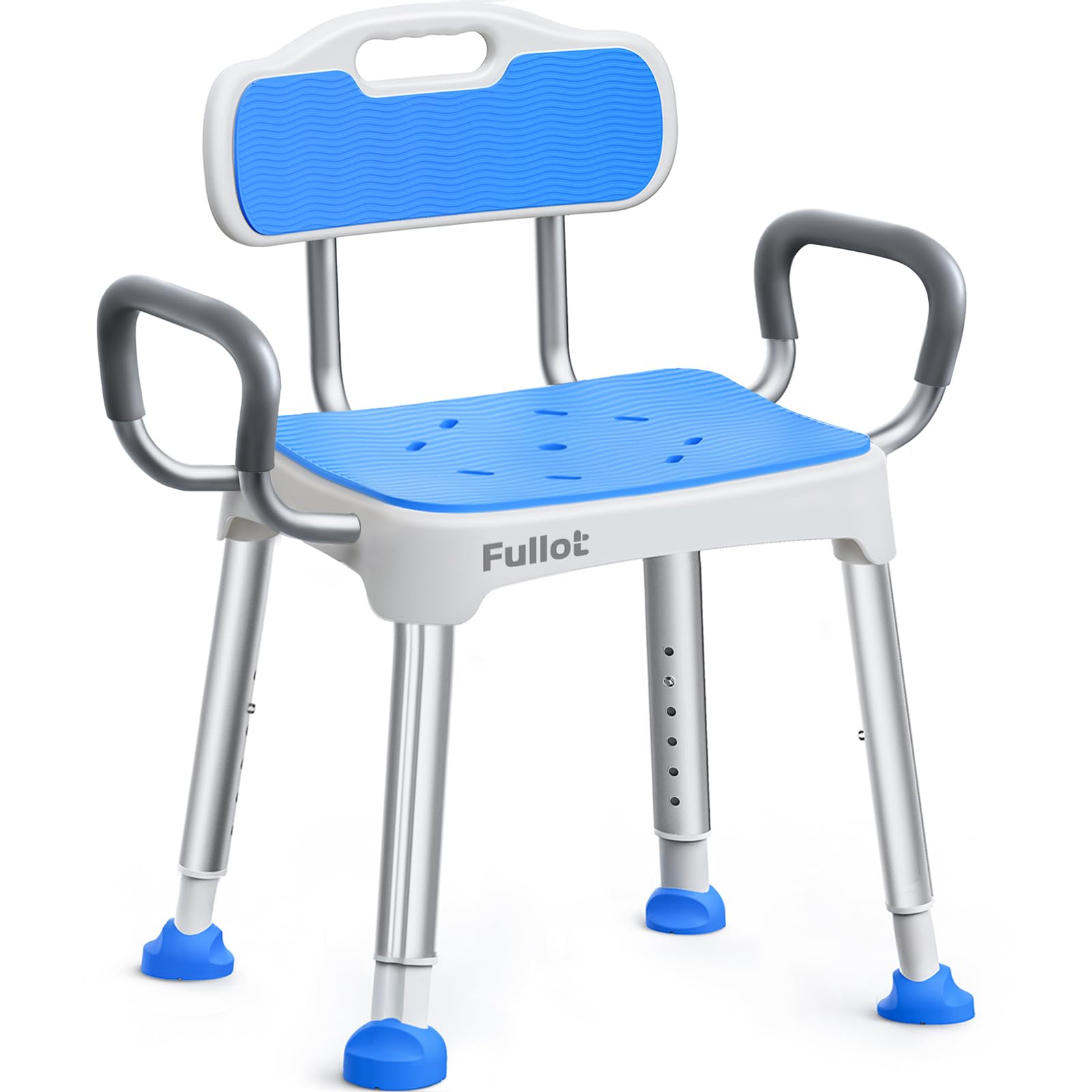 400 lbs Heavy Duty Shower Chair with Padded Back & Arms, Adjustable Height, Non-Slip Seat, Blue Aluminum
