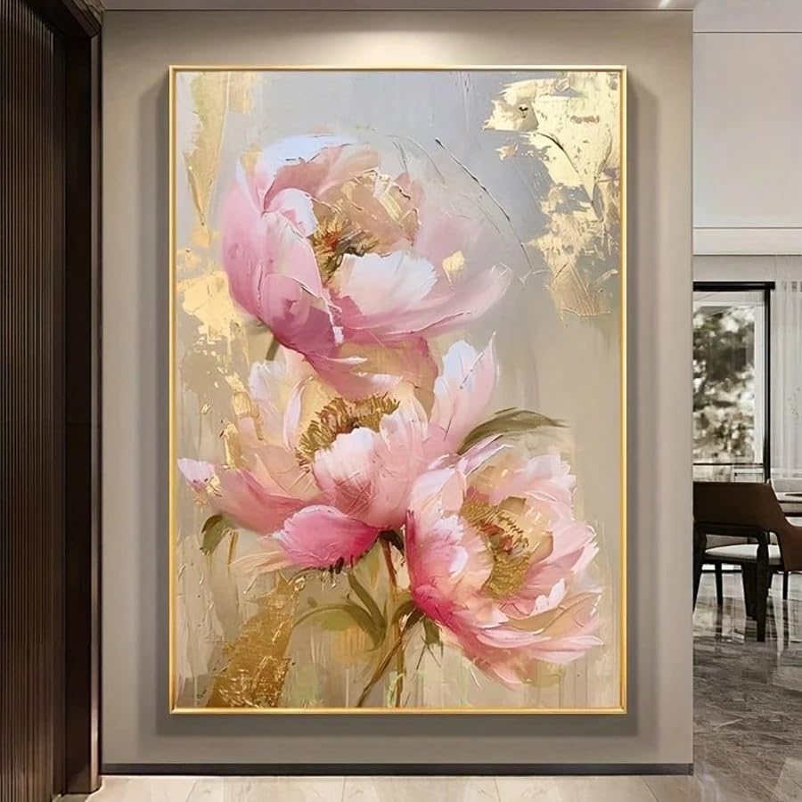 Tableau pivoines florales de luxe pour salon moderne et grand format 90x125cm