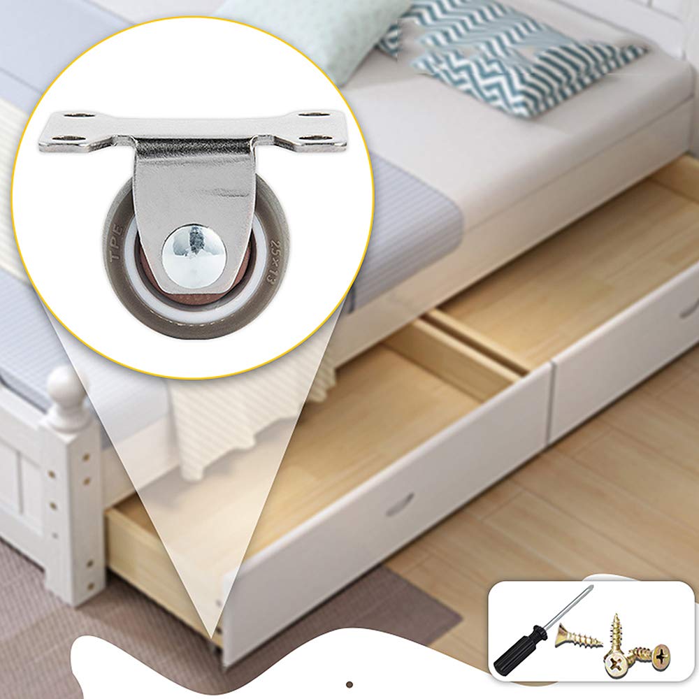 Ruote girevoli per mobili silenziose Piccole da 25 mm, Ruote fisse per cassetti, Set da 4, Ruote girevoli con Portata di 40 kg, Piastra di Montaggio allargata, cuscinett