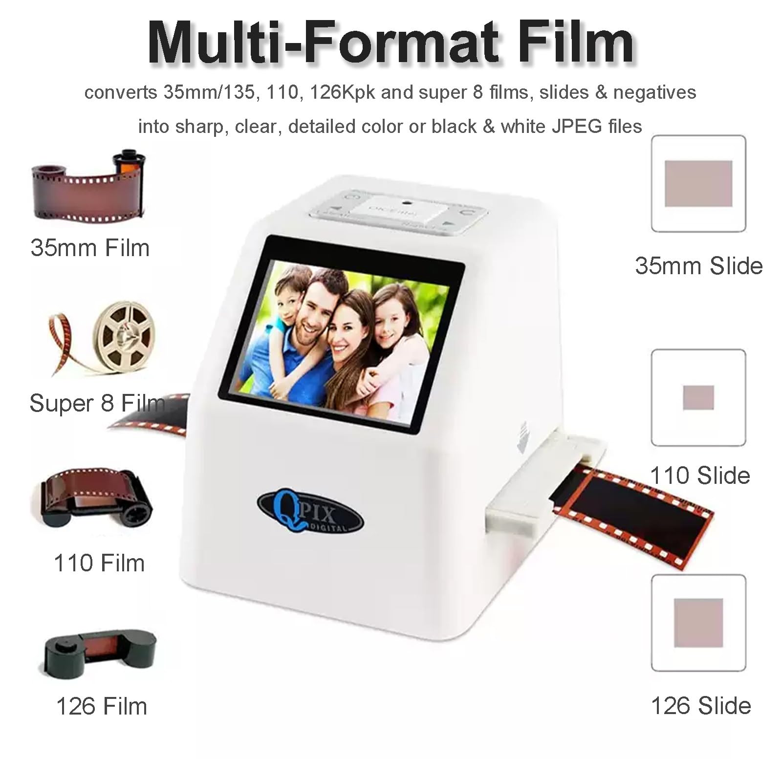 Skaner Klisz do 35 mm, Skaner do Slajdów i Negatywów 22 MP, z 2,4-Calowym Wyświetlaczem LCD, Nie Wymaga Komputera/Oprogramowania, Konwertuje Filmy do Cyfrowego Formatu JPEG