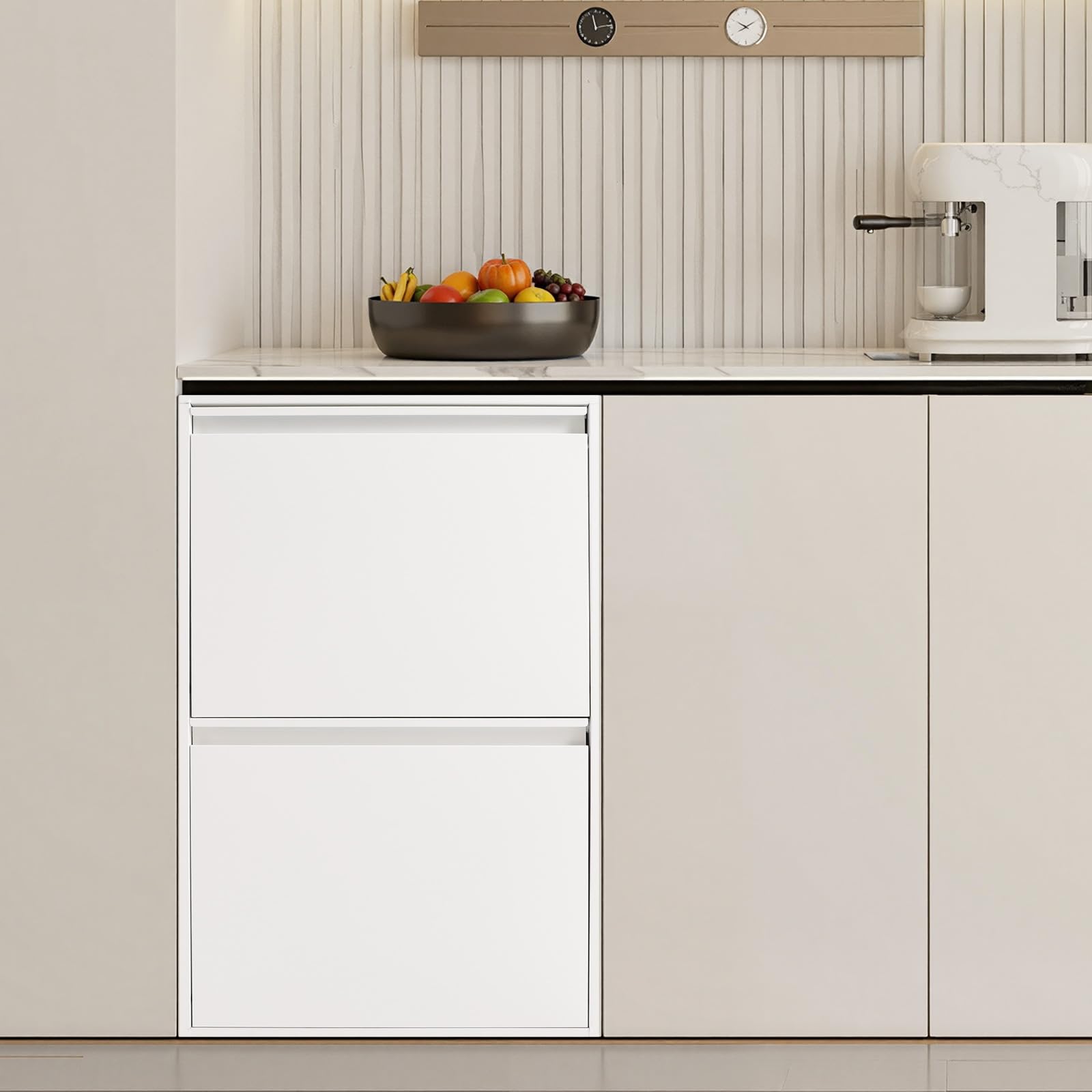 Cubo de basura de cocina con 4 compartimentos, sistema de separación de basura, de acero, con cubo interior extraíble, para montaje en pared, 4 x 15 L, color blanco