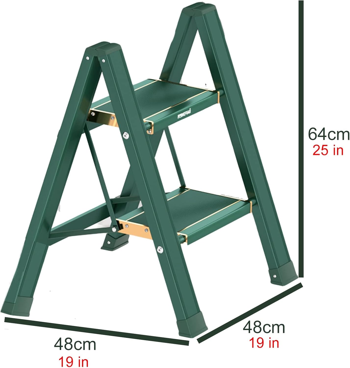 OKUOKA Ladders,Small Aluminum Step Ladder,Adults Lightweight Slim Folding Stool Storage Shelf, Home Shop Office Library, Green, Load 150Kg/2 Step