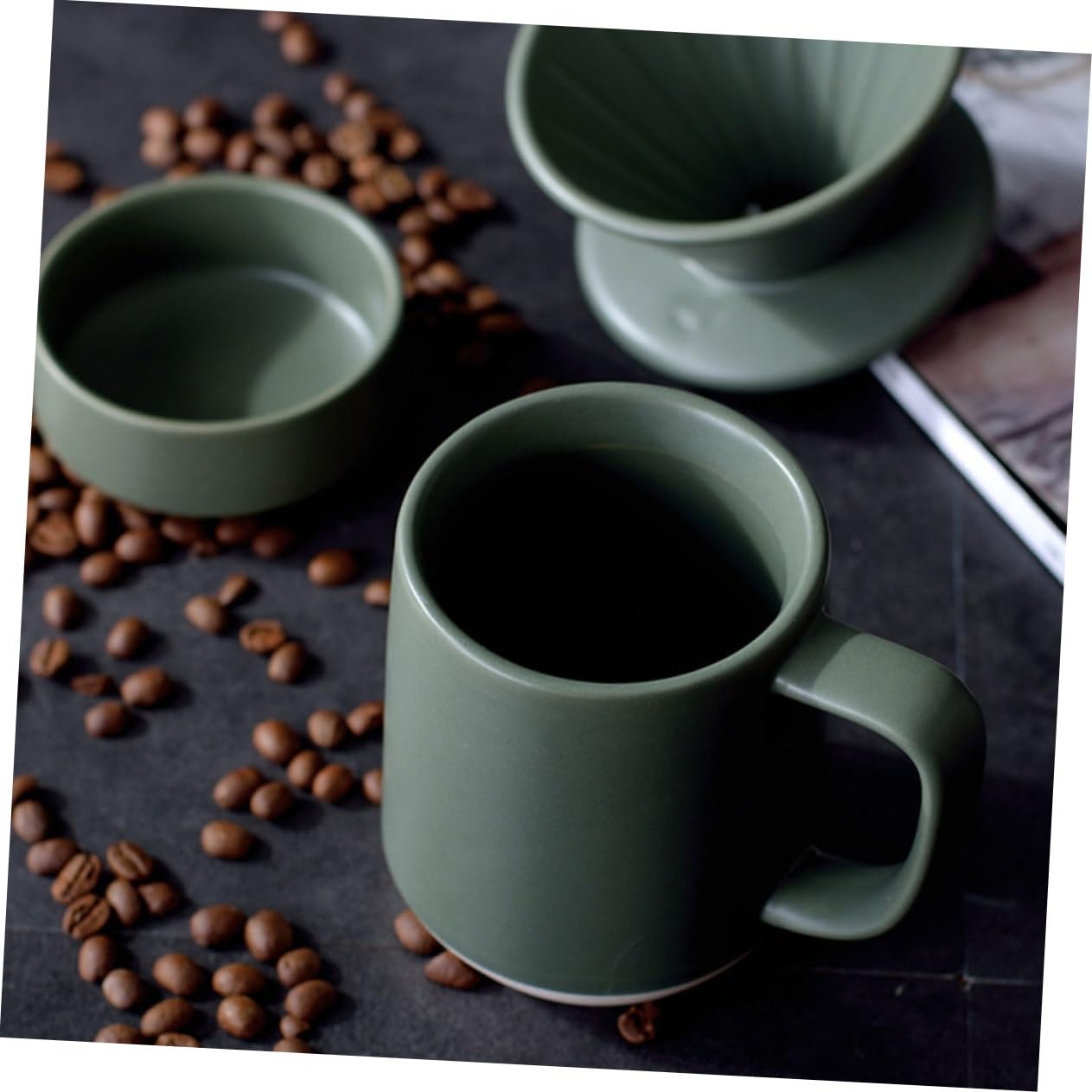 Taza de Filtro de Café y Leche de Cerámica Verde, Reutilizable y Ligera, Apta para Hogar y Viaje, Juego 1 Unidad, Uso Diario y Oficina