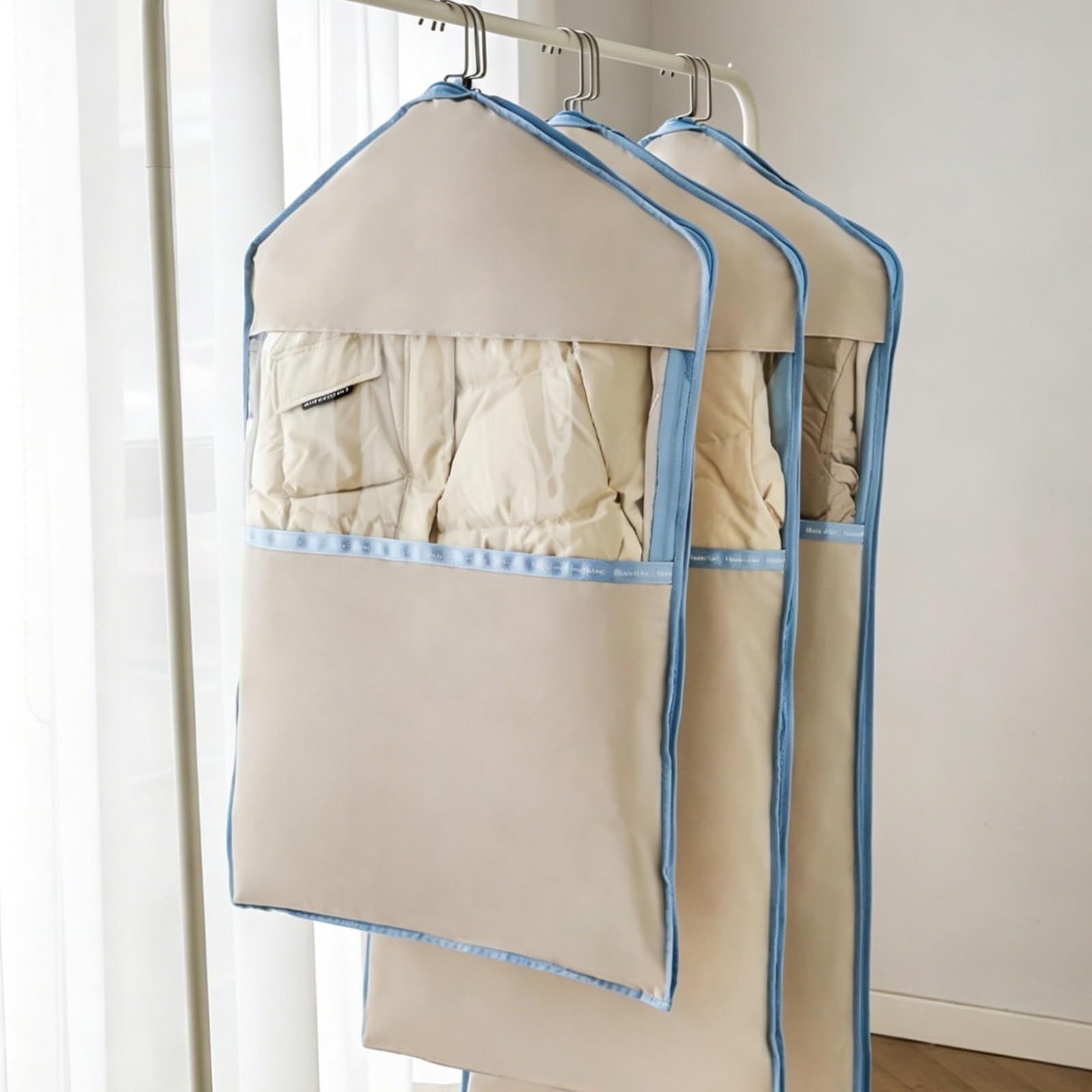 Fundas Ropa Armario Colgar, Funda Ropa Armario de Algodón Comprimibles con Ventana Transparente para Edredones y Abrigos