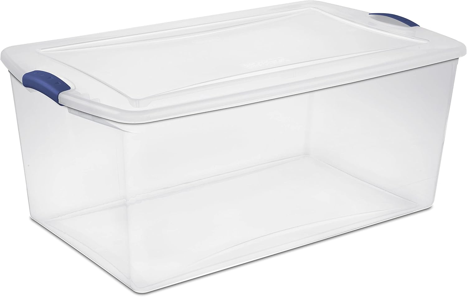 Large Clear Storage Bins 105 Qt. Latch Box Plastic, Stadium Blue, Set of 4