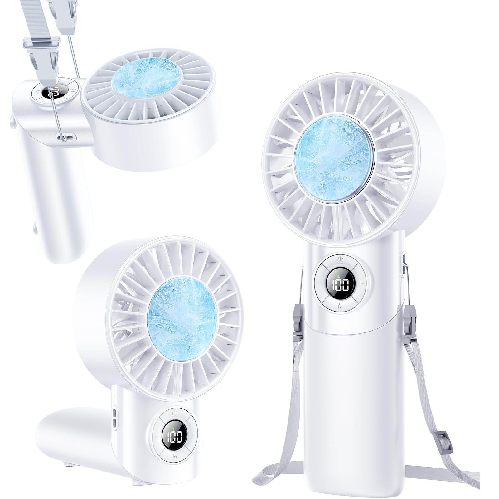 Eastfox 2026年 4-in-1 手持ち扇風機 ハンディファン 冷却プレート 1-100段階風力調節 手持ち/首掛け/卓上げ3way 角度調整 4000mAh USB充電式 長時間のバッテリー駆動 ネックストラップ付き 6枚羽根 ミニファン 熱中症対策 暑さ対策 コンパクト 静音 アウトドア オフィス 通勤
