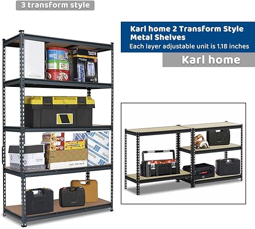 Miniatura 6 de Karl home Estantería de garaje resistente, estantería de metal ajustable de 5 niveles de gran tamaño para garaje, despensa, sótano, 2000 libras,