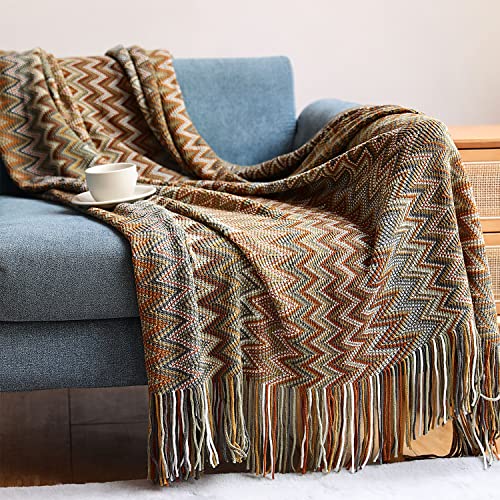 KLEVERISE Bohemian Boho Throw Blankets, Knitted with Tassel, Outdoor Reversible
