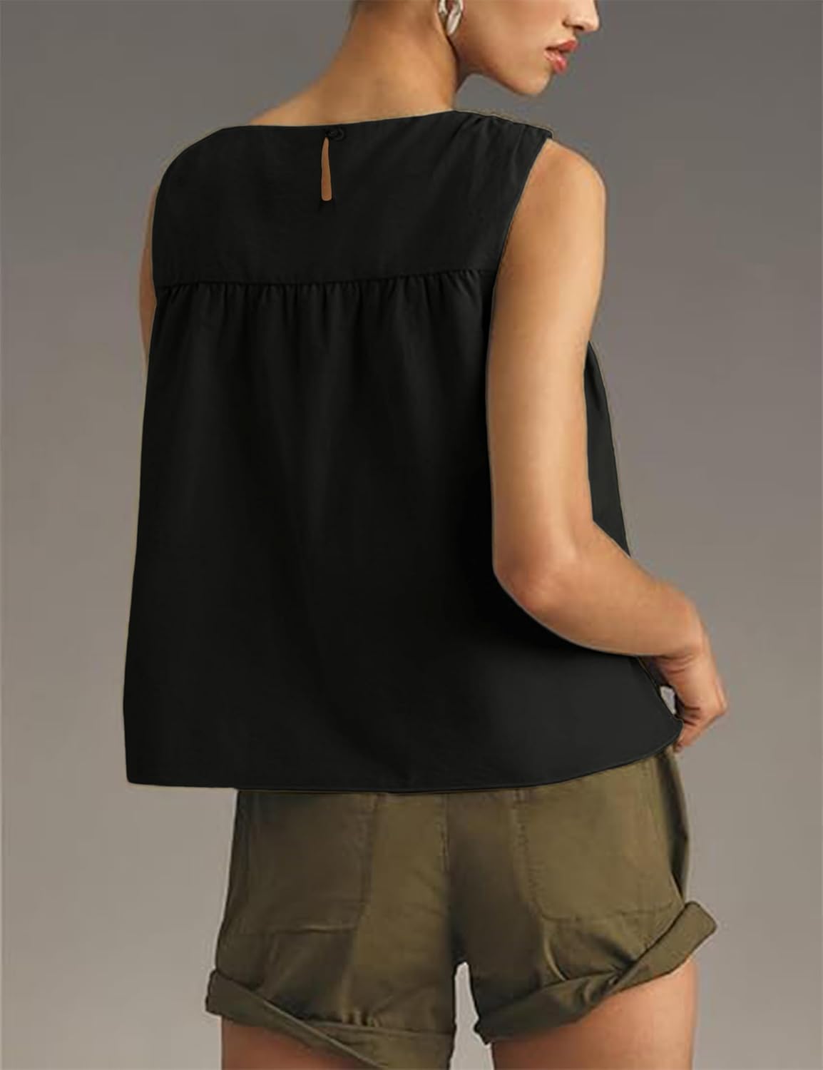 Tanming Womens Sleeveless Peplum Top Swing Tank Loose Fit Back Button Casual Blouse Ruffled Shirts - Image 4