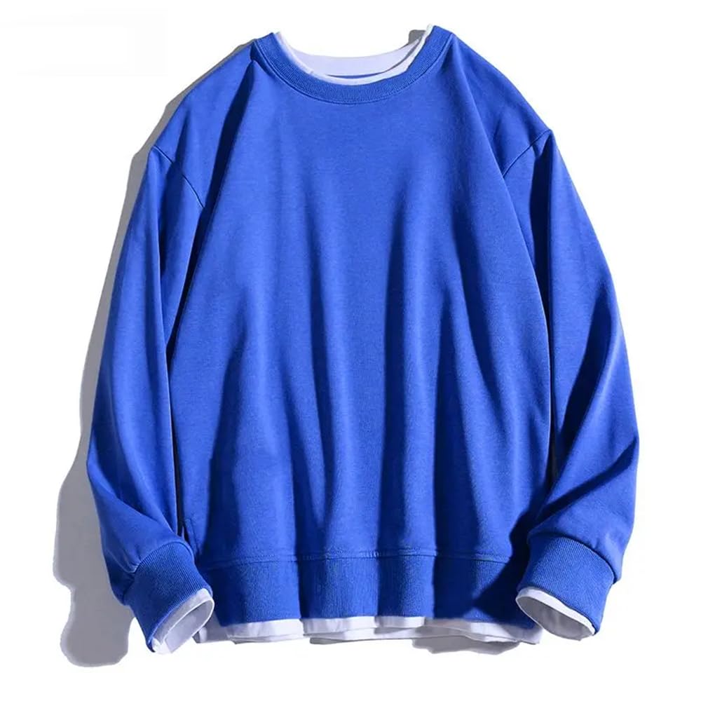 2024 zima jednolity kolor fałszywa dwuczęściowa bluza z okrągłym dekoltem moda męska luźny sweter z dzianiny Klein niebieski M #M, Klein Blue, M