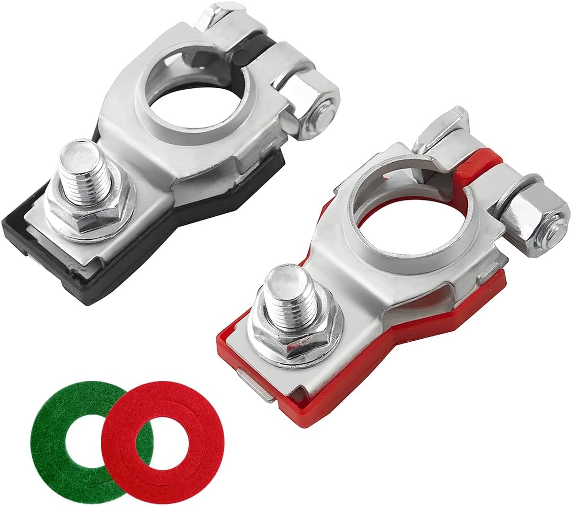AUCELI Battery Terminal Connector, Top Post Battery Cable Terminal Clamp Set, Positive and Negative 1 Pair with 2 Washers, Good Contact Corrosion Resistance Car Accessories for SUV Van Motorcycle
