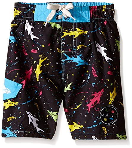 Maui & Sons Boys' Swim Trunk With Multi Color Shark Print