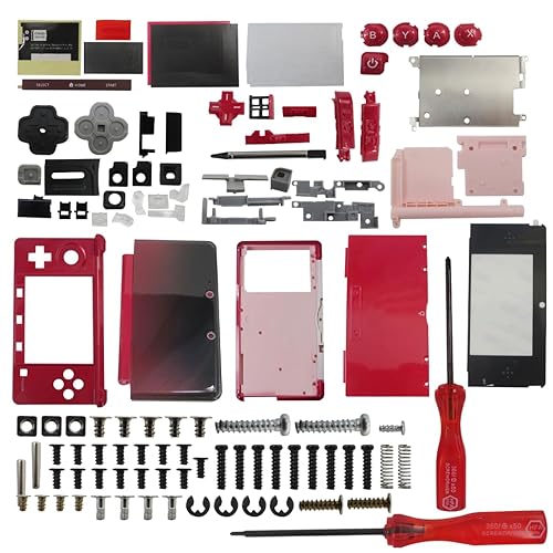 SUNJCO 3DS Shell Replacement - Full Housing Case Kit, Cover Shell Repair Parts for Nintendo 3DS (Flame Red) - Red