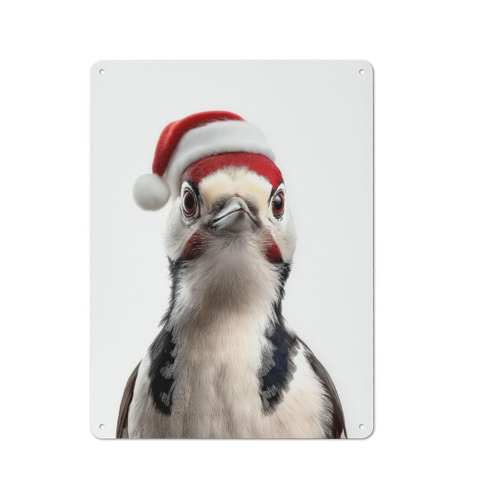Junmoney Woodpecker Wearing A Santa Hat Vintage Metal Wall Sign 40X30cm For Garage Or Workshop, For Metal Sign Collectors, For Garage And Workshop Walls