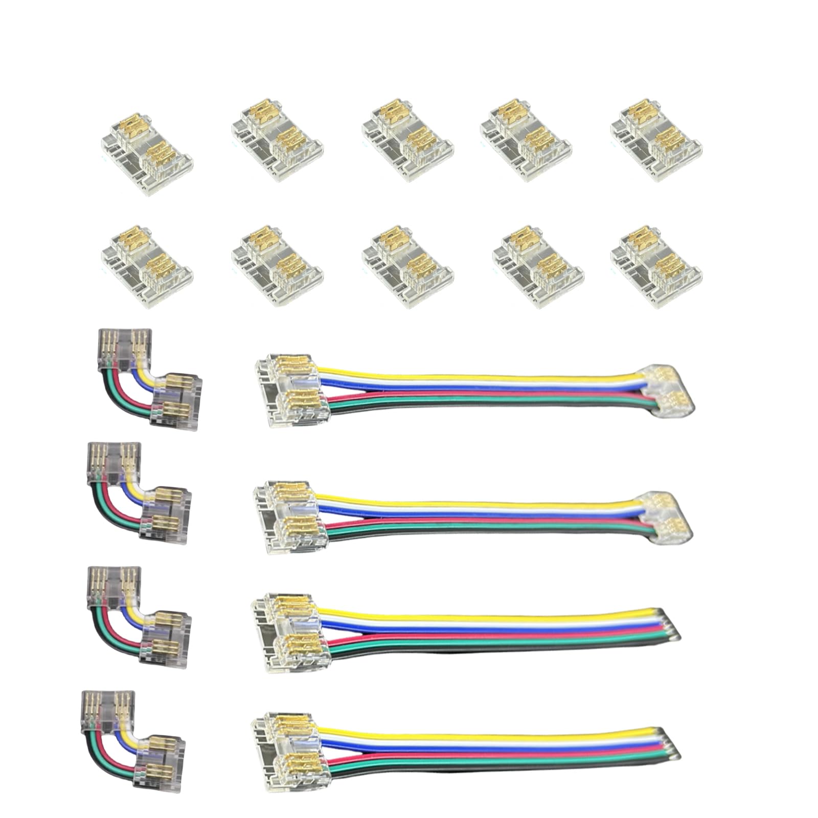 12mm 6pin connector kit for RGB CCT COB LED strip lights, solderless double ended expansion connector, L-shaped/angled connector, strip to wire connector, gapless 24V/12V