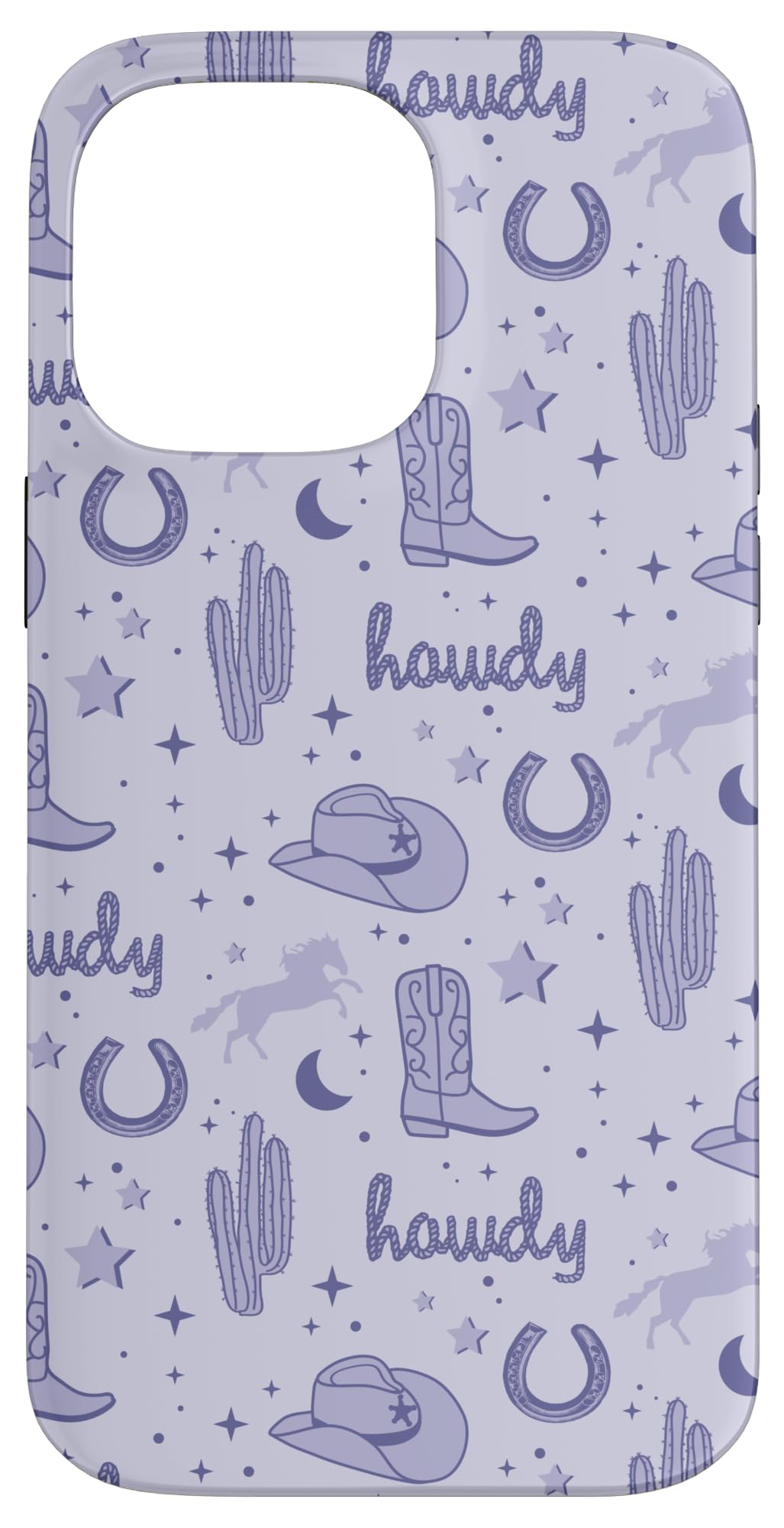 iPhone 14 Pro Max Pastel Cowboy Hat and Boot Pattern Lilac Cowgirl Aesthetic Case
