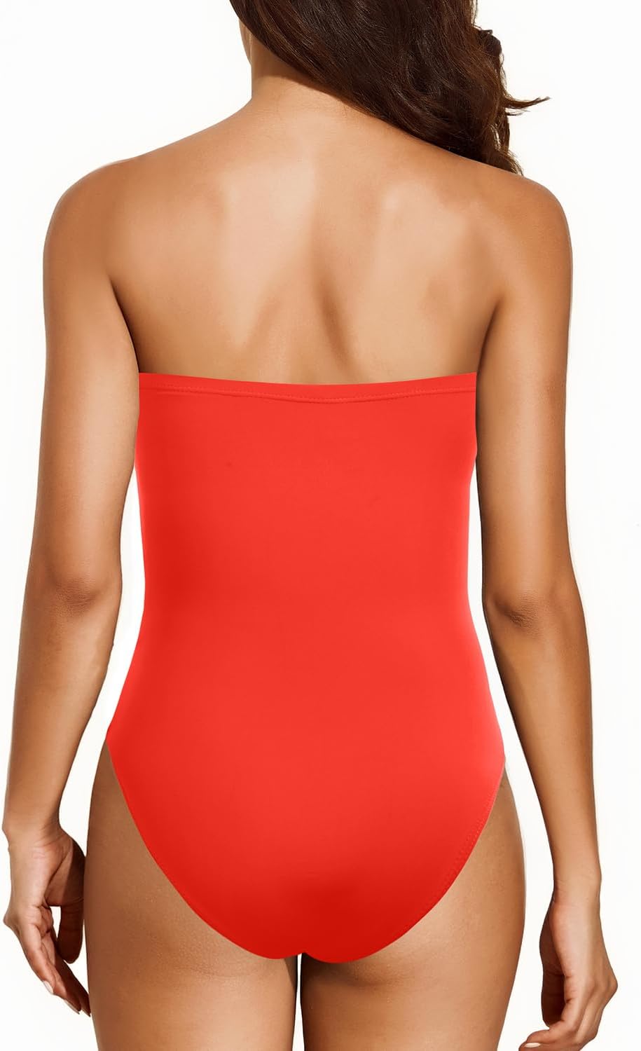 Holipick Women Strapless One Piece Swimsuit Tummy Control Bandeau Bathing Suit Mesh Cutout Swimwear - Image 2