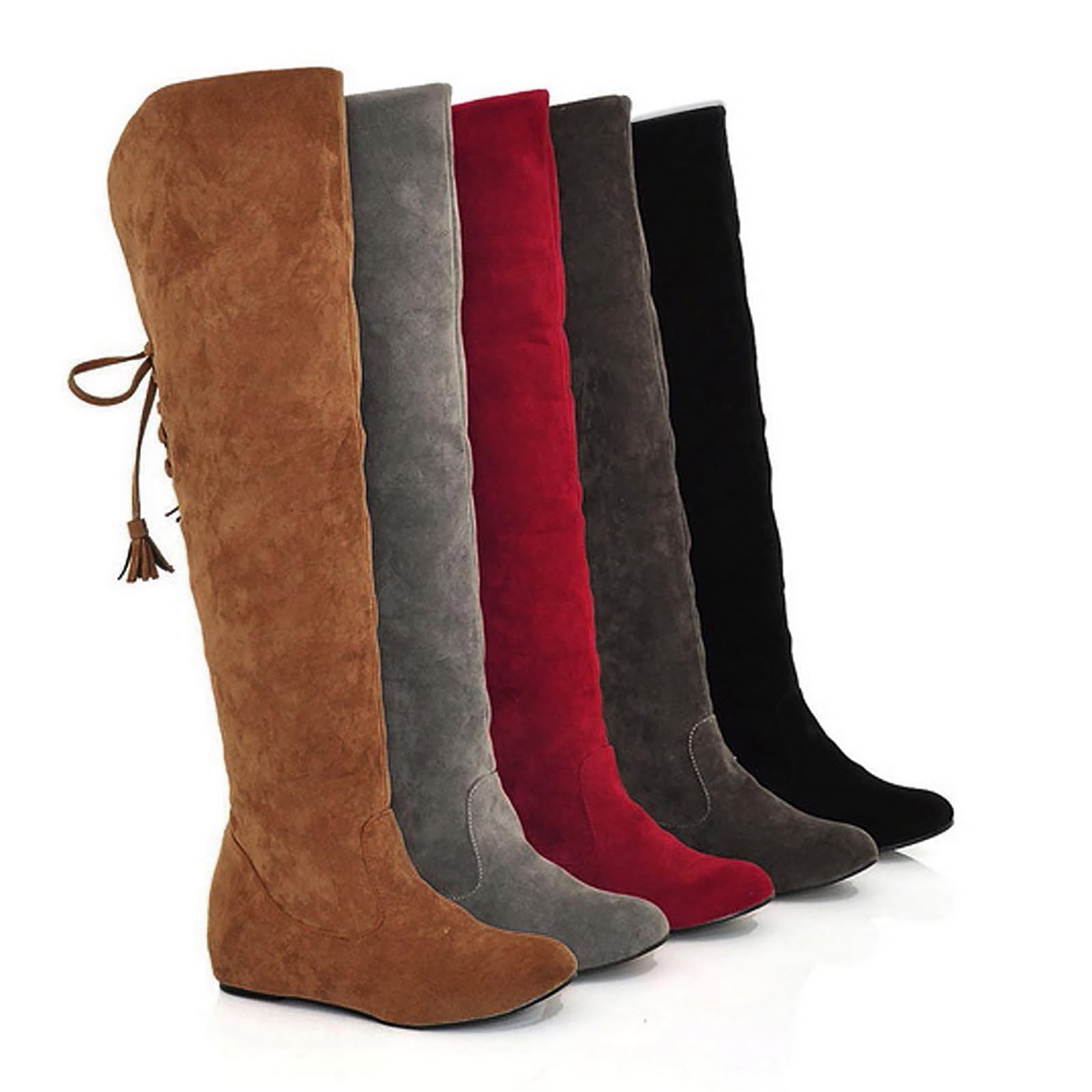 Generisch Stivali da donna comodi in camoscio eleganti piatti western da donna con punta rotonda alta tinta unita lunga stivali da donna stivali invernali