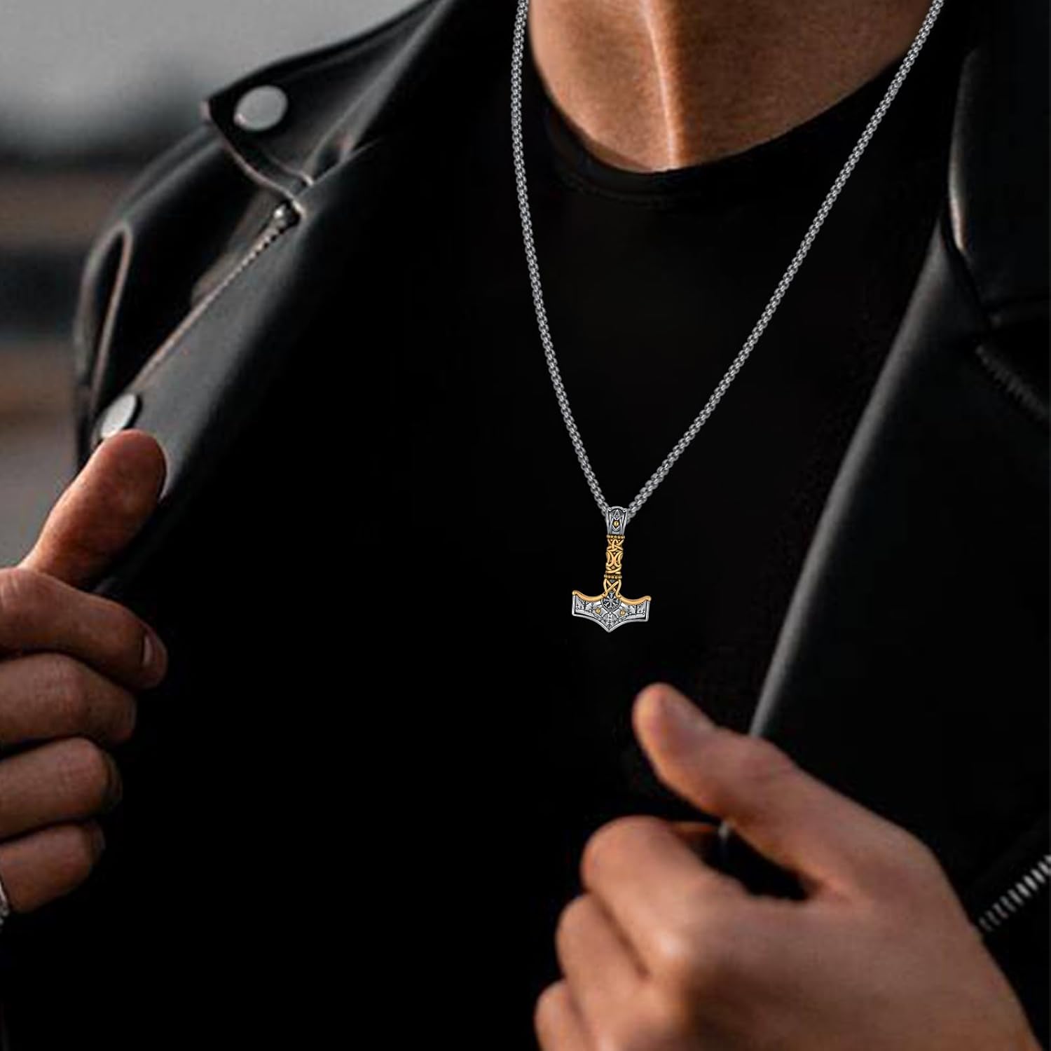 Viking Thor Hammer Necklace 925 Sterling Silver Norse Thor Hammer Pendant Nordic Mjolnir Rune Amulet Necklace Jewelry for Men with Jewelry Box