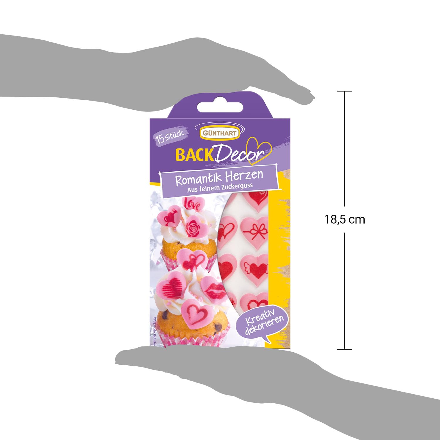 Günthart BackDecor VKE mit 15 Packungen | Zuckerherzen rosa mit rotem Motivdruck