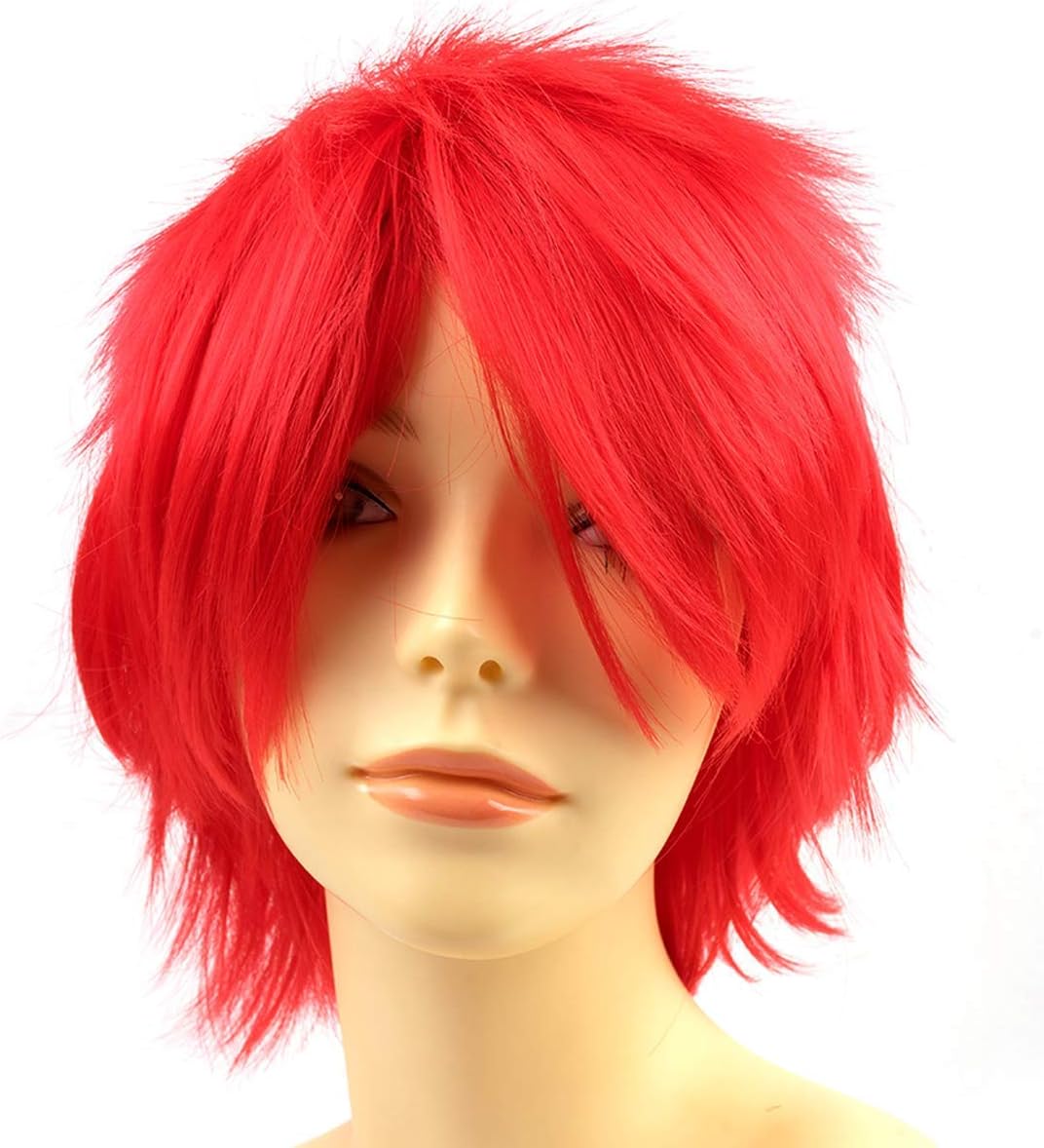Modernfairy Anime Halloween Wig Red for Cosplay Party, Synthetic Layered Short Hair Wigs with Bangs, Pastel Wigs for Women Men