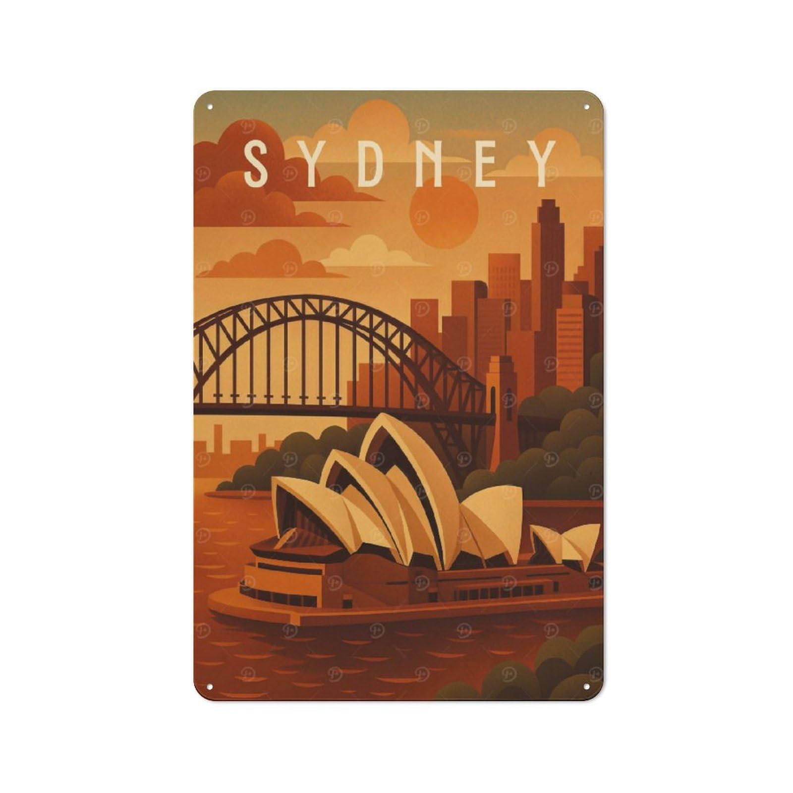 Creative Sydney Travel Tin Sign 30x20cm, Study Room Decor for Workspace, Cafe, Shop Or Desk Area