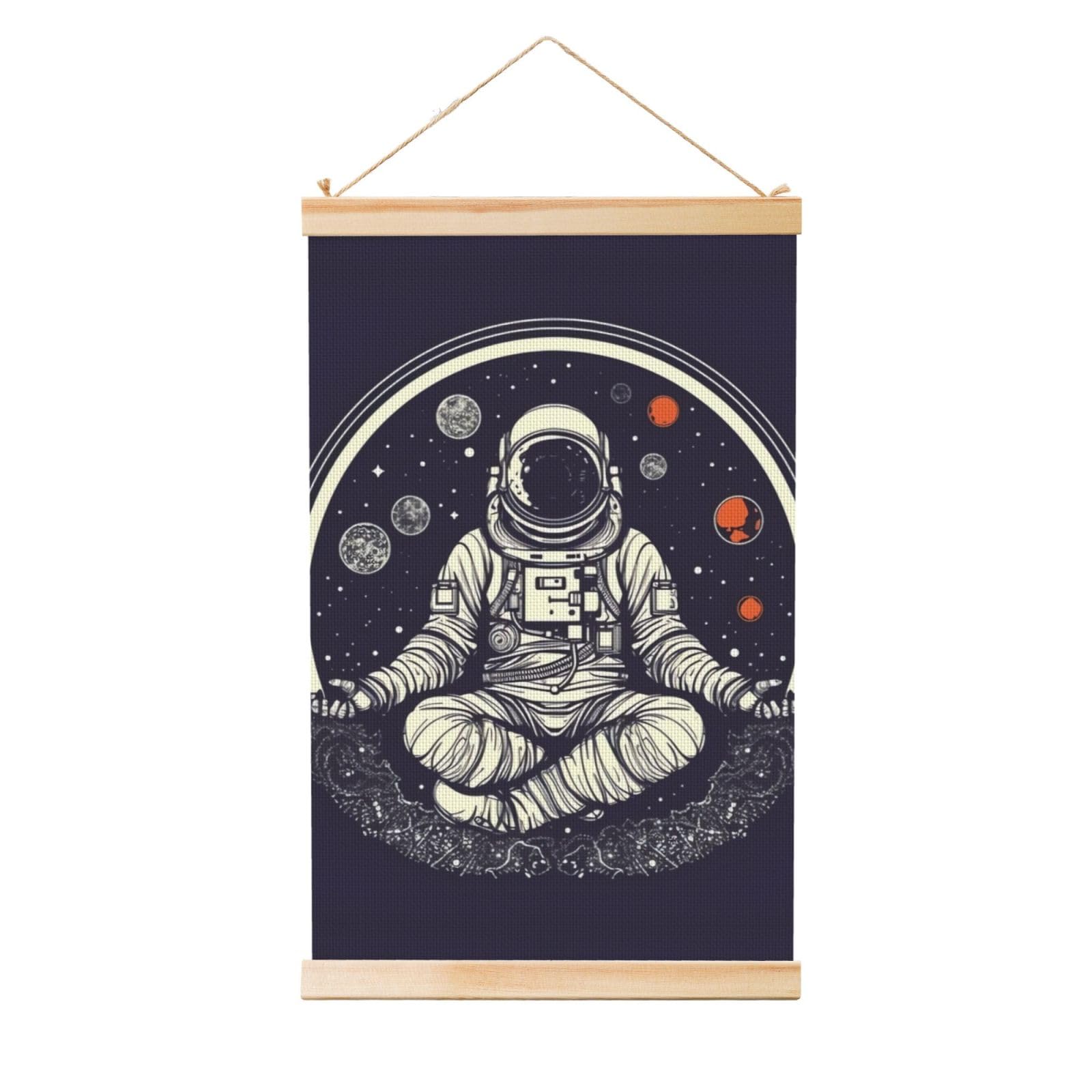Astronaut Sitting in Yoga Chakra Poster Wooden Shaft Hanging Poster Wall Hanging Banner Canvas Artwork with Wood Frames 20"x30" Modern Artwork Decor Ready to Hang Wall Art for Home Decor Scroll