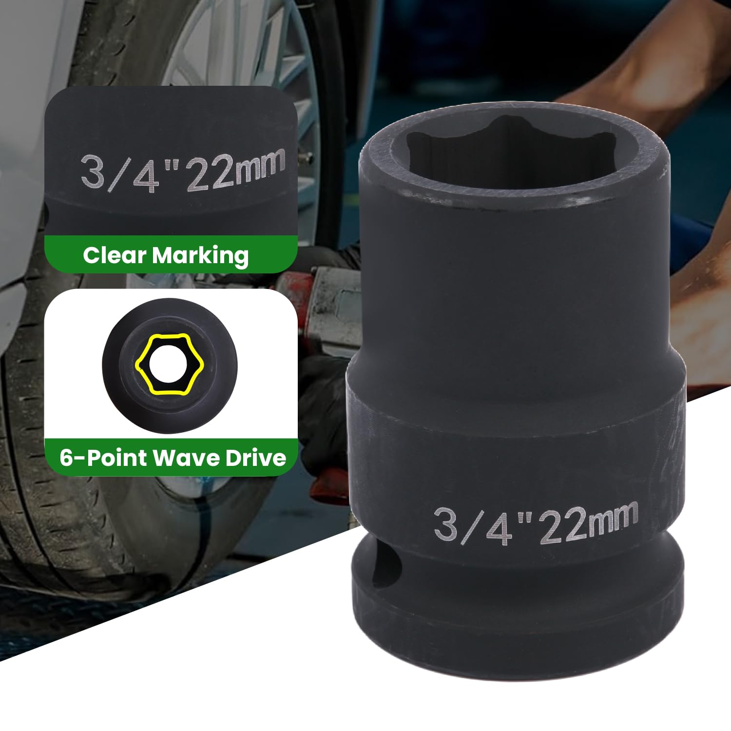 szkoo 3/4" Drive 22mm Impact Socket,6-Point Standard Impact Sockets Made with Chrome Molybdenum Alloy Steel, Metric - Image 3