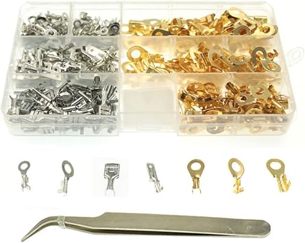 350pcs 7 Sizes Non-Insulated Crimp Ring Terminals Vehicle Connectors Assortment Set Kit