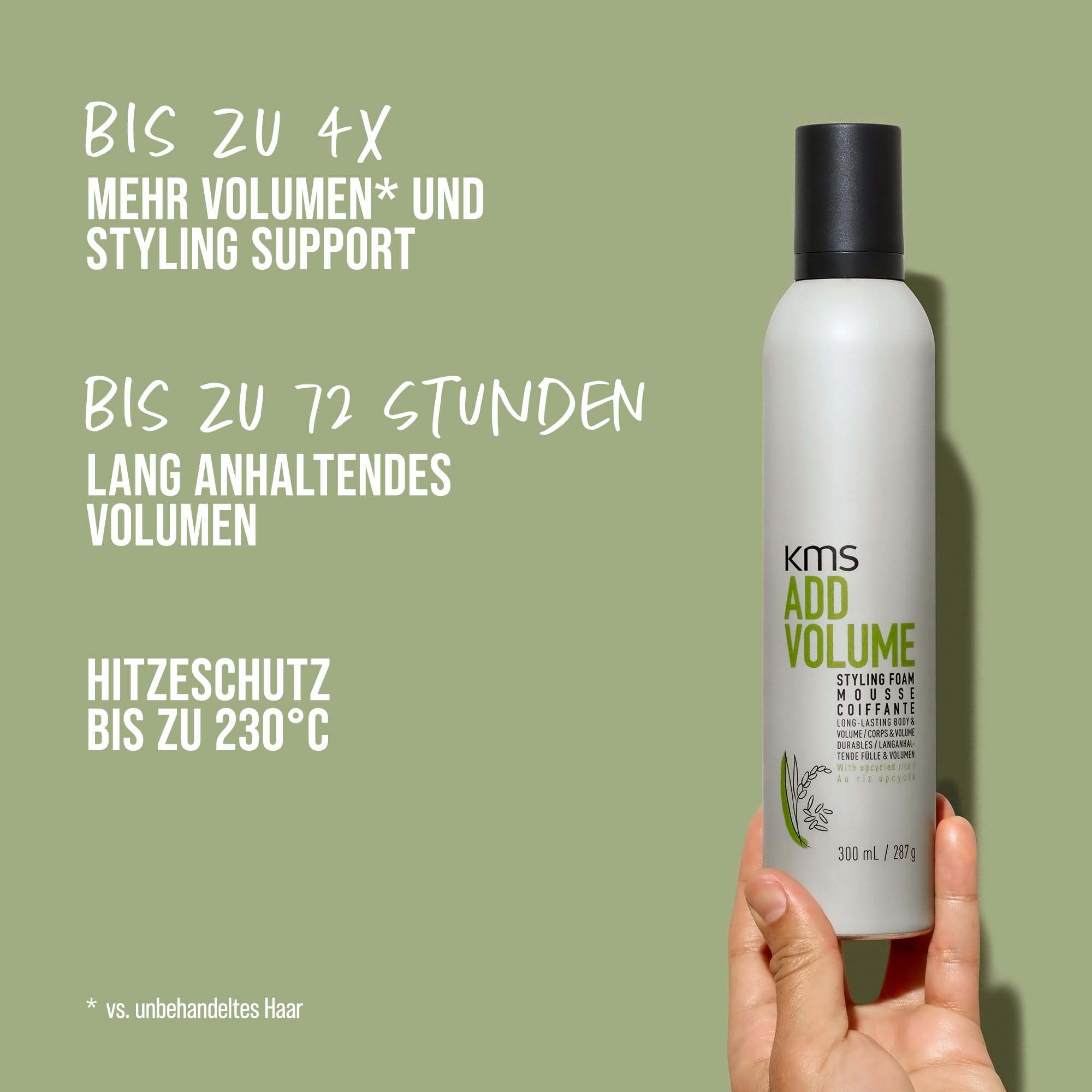 KMS AddVolume Styling Foam, for Fine Hair Long-Lasting Body & Style Support, Heat Protection up to 230°C, Vegan & PETA Approved, 300ml - Image 3