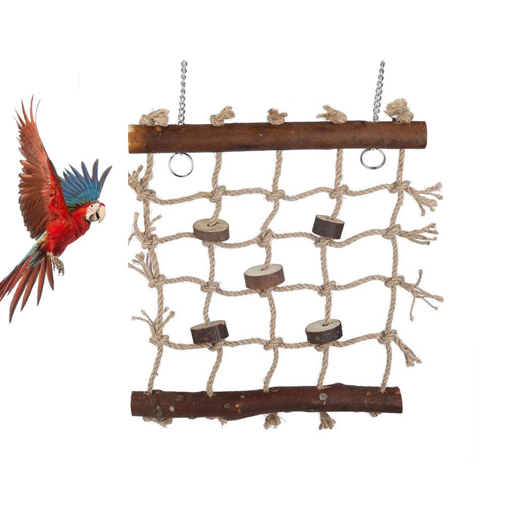Bird Swings, hamac avec échelle en Bois avec 2 Crochets et Corde tissée pour perroquets, perruches, perruches, Cockatiels, Conures, aras, tourtereaux, pinsons grimpant