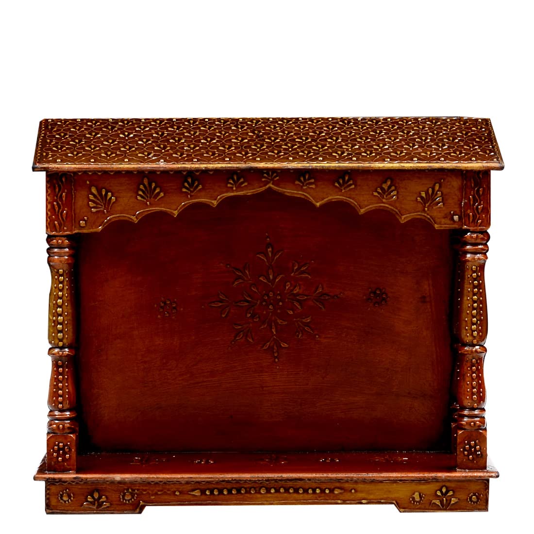 Medieval Arts Wooden Hanging Temple for Home | Wall Mount Pooja Mandir Hut Style | Small Wooden Mandir for Wall | Handcrafted Pooja Ghar |(Color: Copper,Size: 19 x 6 x16 inch)