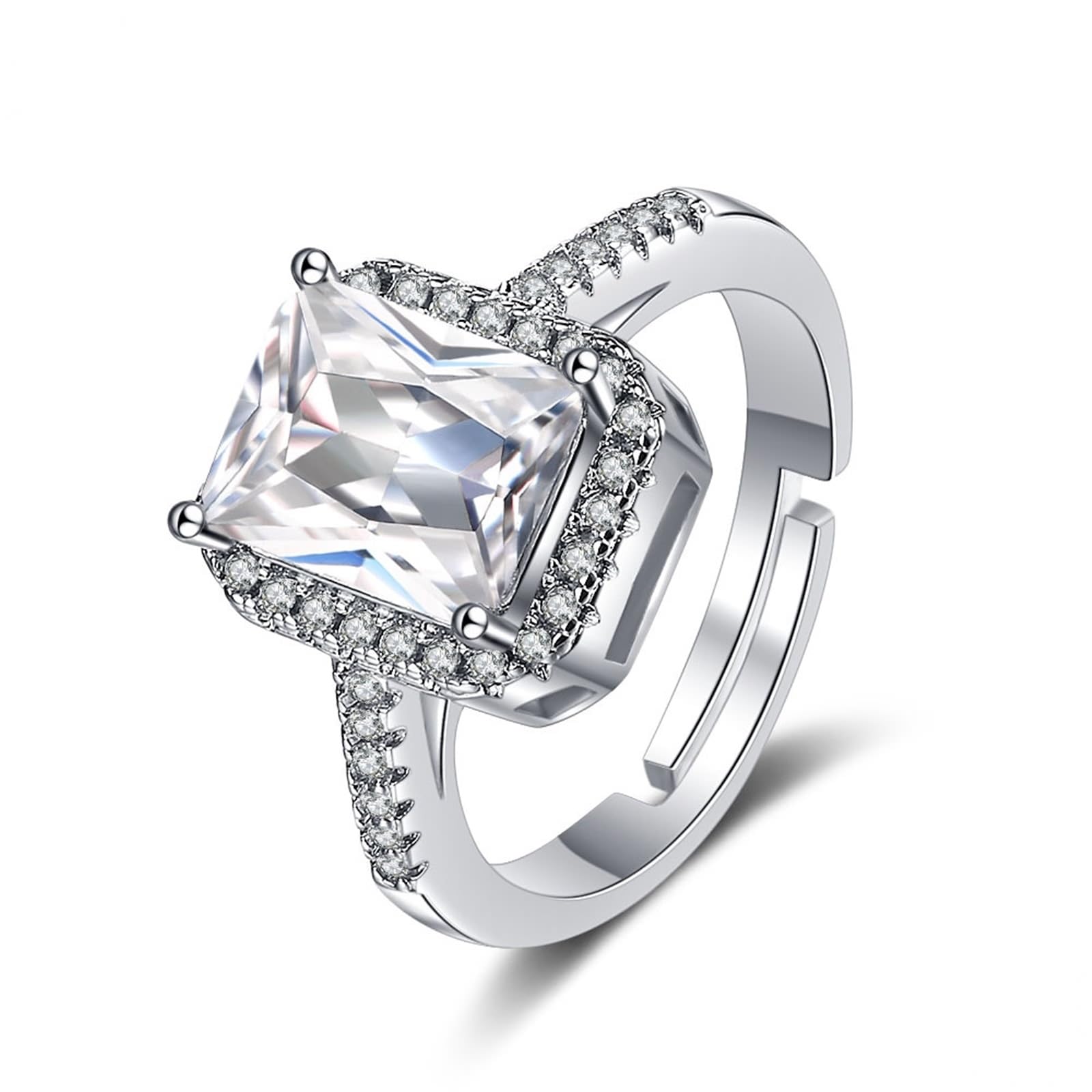 Damskie obrączki ślubne 14K białe złoto obrączka Moissanite 4 zęby z cyrkoniami rozmiar H 1/2 moda dla pań biżuteria koktajlowa