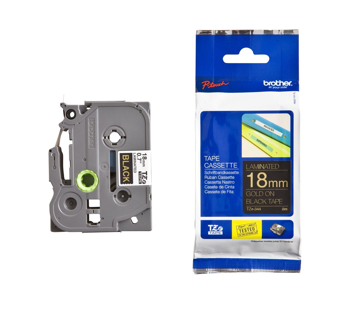 Brother Gold on Black Label Printer Tape, 18 mm Width, 8 m Length