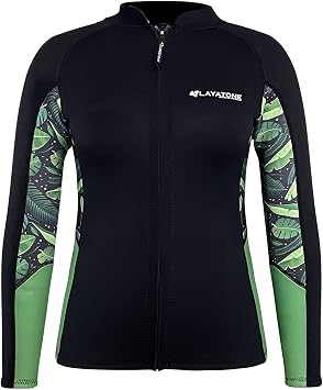 LayaTone Wetsuit Top Womens 3mm Neoprene Wetsuit Jacket Optional Neoprene/Lycra Sleeve Wetsuit Top for Swimming Diving Surf Canoeing Green, XL